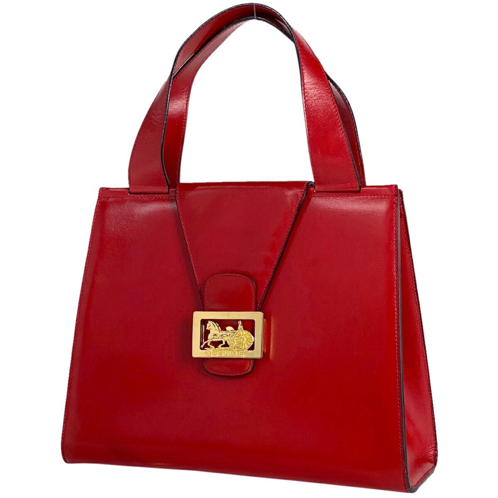 Celine Carriage Handbag Logo Leather Red